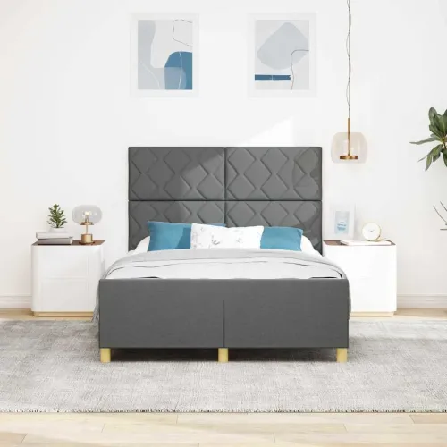 Okvir za krevet Tamno siva 160 x 200 cm tkanina - Tamno siva 160 x 200 cm Dizajn s rombovima Cijena