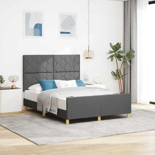 Okvir za krevet Tamno siva 160 x 200 cm tkanina - Tamno siva 160 x 200 cm Dizajn s rombovima Cijena