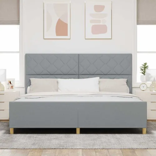 Okvir za krevet Svjetlosiva 200 x 200 cm tkanina - Svjetlosiva 200 x 200 cm Dizajn s rombovima Cijena