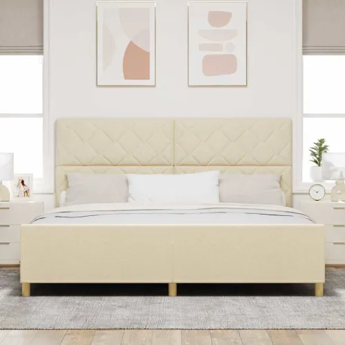 Okvir za krevet s uzglavljem Krema 200 x 200 cm tkanina - Krema 200 x 200 cm Dizajn s rombovima Cijena