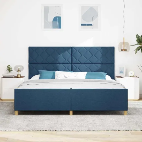 Okvir za krevet s uzglavljem Plava 200 x 200 cm tkanina - Plava 200 x 200 cm Dizajn s rombovima Cijena