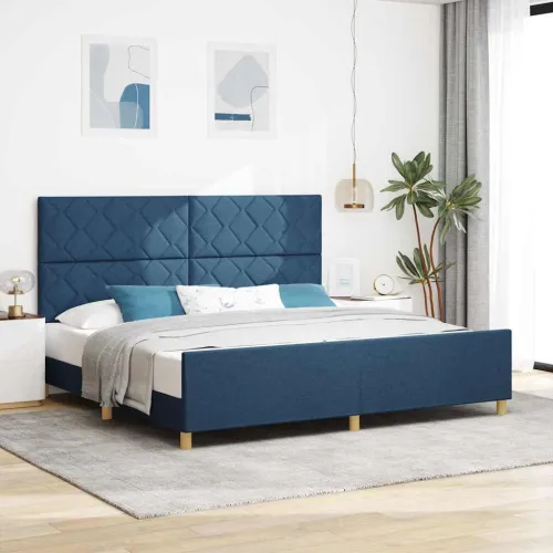 Okvir za krevet s uzglavljem Plava 200 x 200 cm tkanina - Plava 200 x 200 cm Dizajn s rombovima Cijena