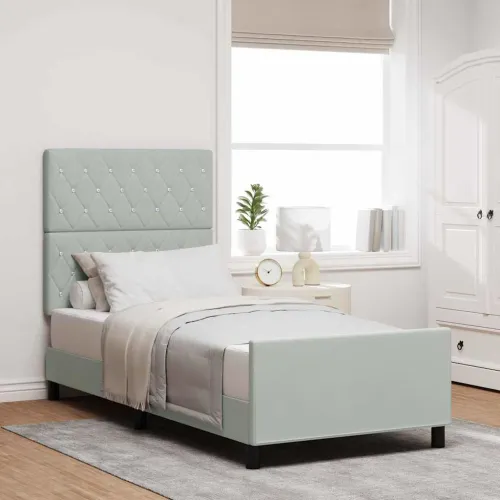 Box spring krevet Svjetlosiva 100 x 200 cm Baršun - Svjetlosiva 100 x 200 cm Kristal s dugmadima Cijena
