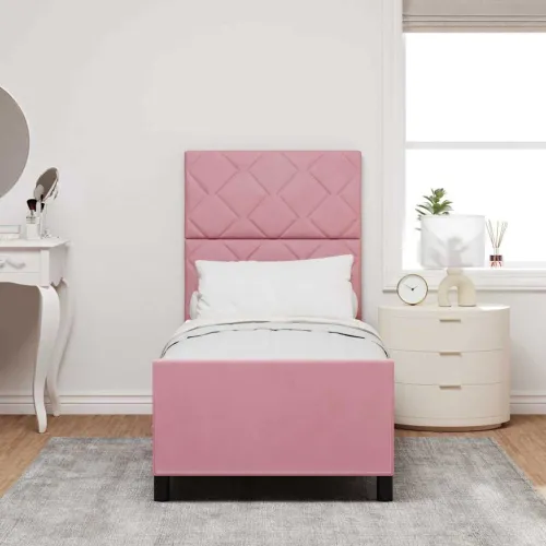 Box spring krevet Ružičasta 80 x 200 cm Baršun - Ružičasta 80 x 200 cm Dizajn s rombovima Cijena