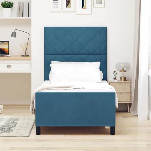 Box spring krevet Tamno plava 90 x 200 cm Baršun - Tamno plava 90 x 200 cm Dizajn s rombovima Cijena