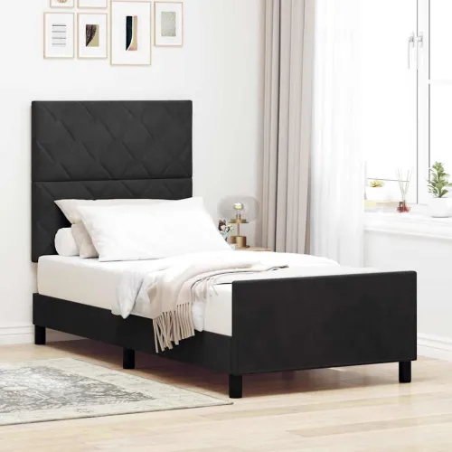 Box spring krevet s uzglavljem Crna 100 x 200 cm Baršun - Crna 100 x 200 cm Dizajn s rombovima Cijena