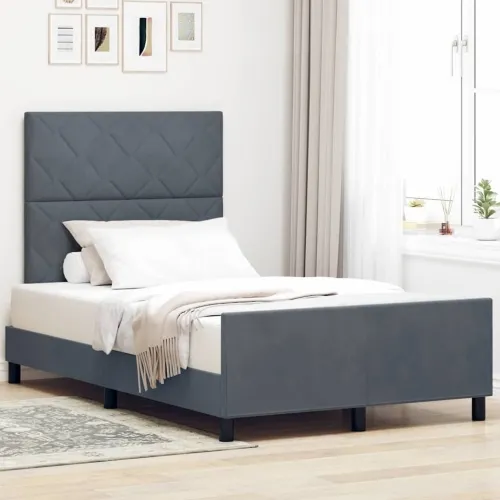 Box spring krevet Tamno siva 120 x 190 cm Baršun - Tamno siva 120 x 190 cm Dizajn s rombovima Cijena