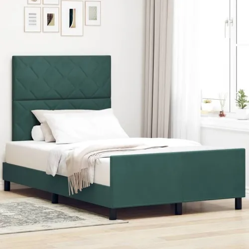 Box spring krevet Tamnozelena 120 x 190 cm Baršun - Tamnozelena 120 x 190 cm Dizajn s rombovima Cijena