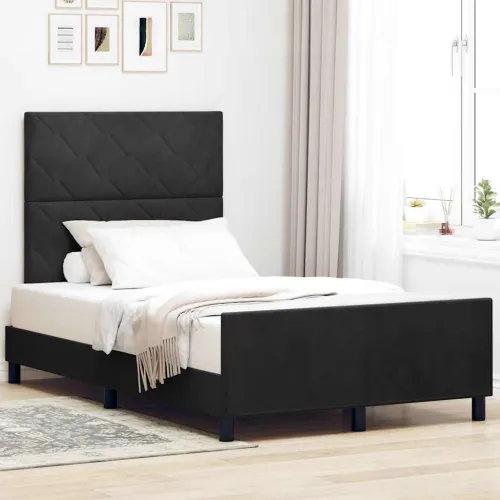 Box spring krevet s uzglavljem Crna 120 x 200 cm Baršun - Crna 120 x 200 cm Dizajn s rombovima Cijena