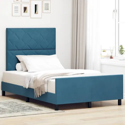 Box spring krevet Tamno plava 120 x 200 cm Baršun - Tamno plava 120 x 200 cm Dizajn s rombovima Cijena