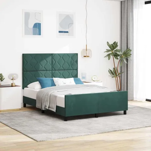 Box spring krevet Tamnozelena 140 x 200 cm Baršun - Tamnozelena 140 x 200 cm Dizajn s rombovima Cijena