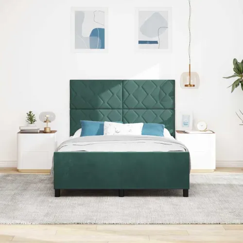 Box spring krevet Tamnozelena 140 x 200 cm Baršun - Tamnozelena 140 x 200 cm Dizajn s rombovima Cijena