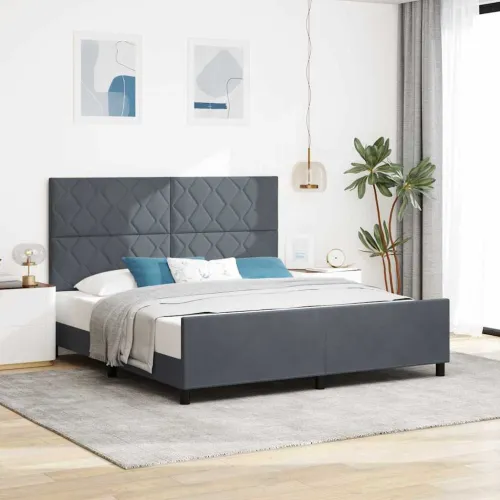 Box spring krevet Tamno siva 180 x 200 cm Baršun - Tamno siva 180 x 200 cm Dizajn s rombovima Cijena