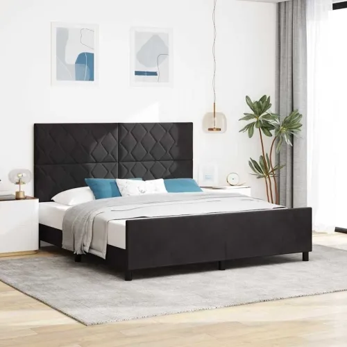 Box spring krevet s uzglavljem Crna 180 x 200 cm Baršun - Crna 180 x 200 cm Dizajn s rombovima Cijena