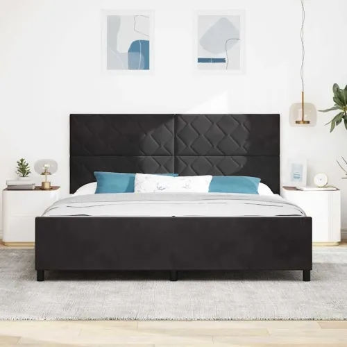Box spring krevet s uzglavljem Crna 200 x 200 cm Baršun - Crna 200 x 200 cm Dizajn s rombovima Cijena