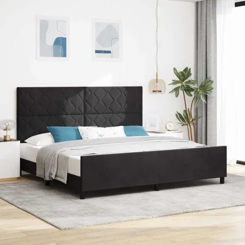 Box spring krevet s uzglavljem Crna 200 x 200 cm Baršun - Crna 200 x 200 cm Dizajn s rombovima Cijena