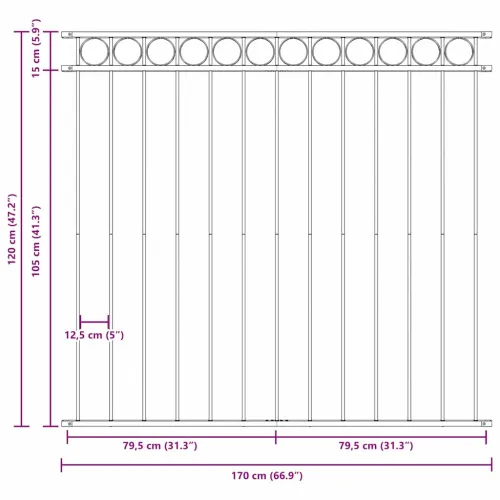 Element Ograde ASSEN 170 x 120 cm Čelik Siva - Siva 163 x 120 cm Cijena