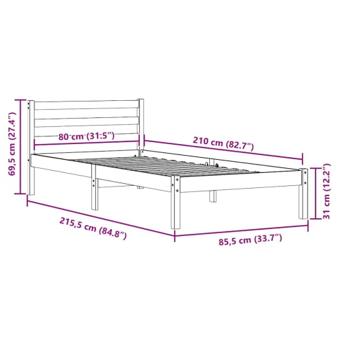 Okvir za krevet Bijelo 215,5 x 85,5 x 69,5 cm - Bijelo 80 x 210 cm Cijena
