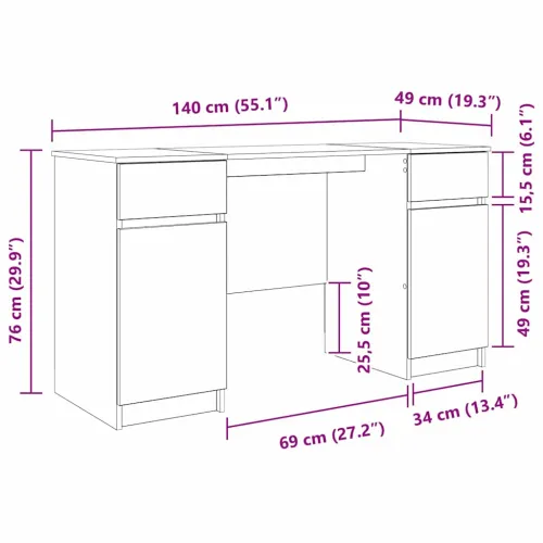 Stol Bijelo Konstruirano drvo 140 x 49 x 76 cm - Bijelo Cijena