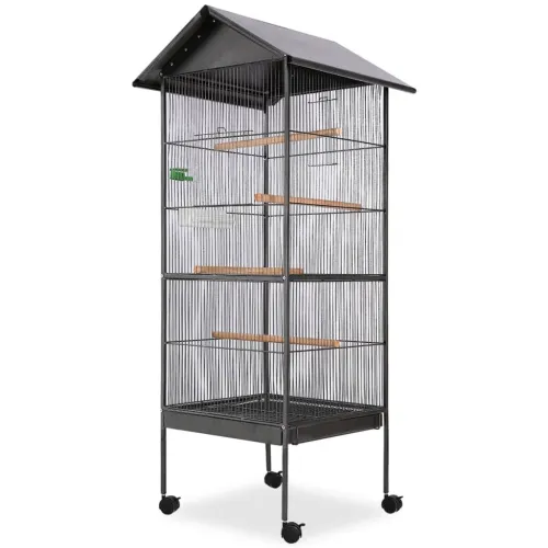 Kavez za ptice s čeličnim krovom crni 66x66x155 cm - Crna Cijena