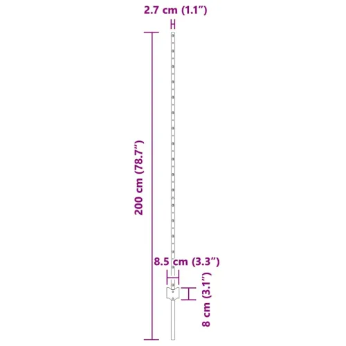 Ugrađeni stup za ogradu 44 kom. Siva 200 cm - Čelik/sivo 200 cm 44 Cijena
