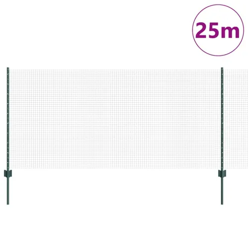 Zatvorena žičana ograda s postovima 25 x 1 m Pocinčani čelik - Zelena 25 x 1 m ograda (mreža 1,9 x 1,9 cm) Cijena