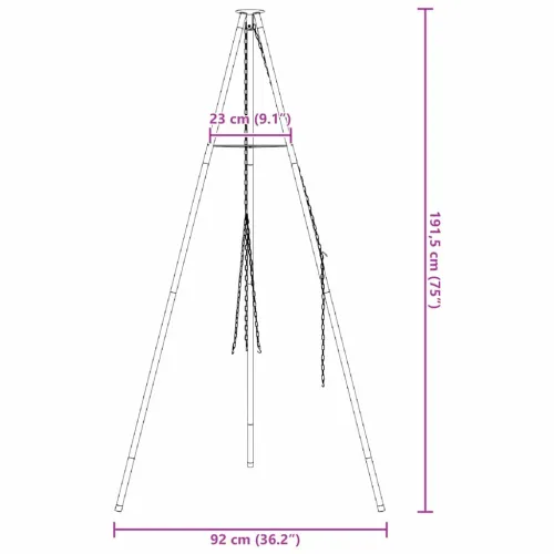 Tripod za logorsku vatru Crna 92 x 92 x 191,5 cm Čelik - 190 cm bez mrežaste rešetke i posude za vatru Cijena
