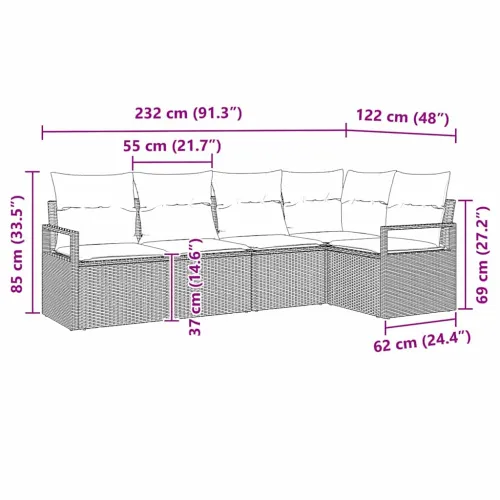 Set sofe 5 kom. Crna poliratan - Crna i krem bez stola Cijena