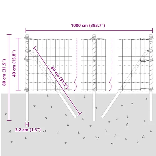 Euro Ograđivanje Ukop 10 x 0,4 m Čelik premazan PVC-om Siva - 10 x 0,4 m (50 x 100 mm mreža) Siva Fiksacija na tlo Cijena