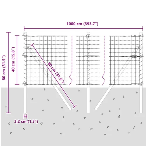 Euro Ograđivanje Ukop 10 x 0,4 m Pocinčani čelik Srebrna Mreža - 10 x 0,4 m (mreža 50 x 50 mm) Pocinčani čelik Fiksacija na tlo Cijena