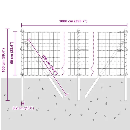 Euro Ograđivanje Ukop 10 x 0,6 m Pocinčani čelik Srebrna Mreža - 10 x 0,6 m (mreža 50 x 50 mm) Pocinčani čelik Fiksacija na tlo Cijena
