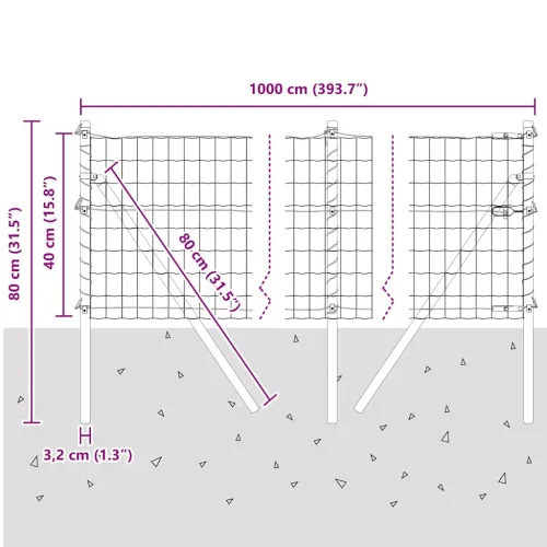 Euro Ograđivanje Ukop 10 x 0,4 m Pocinčani čelik Srebrna Mreža - 10 x 0,4 m (50 x 75 mm mreža) Pocinčani čelik Fiksacija na tlo Cijena