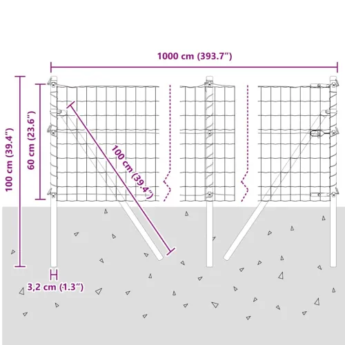 Vanjska Euro ograda za fiksiranje u tlo 10 x 0,6 m Srebrna - 10 x 0,6 m (mrežica 50 x 75 mm) Pocinčani čelik Fiksacija na tlo Cijena