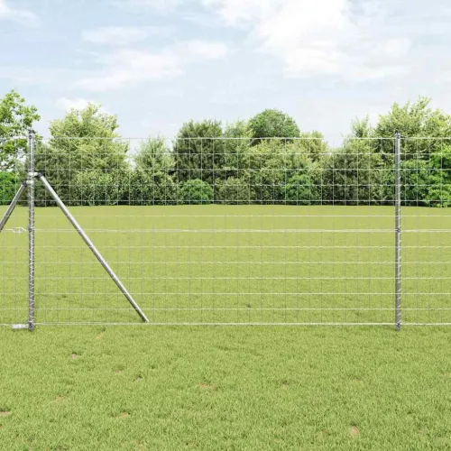 Vanjska Euro ograda za fiksiranje u tlo 10 x 1,2 m Srebrna - 10 x 1,2 m (75 x 100 mm mreža) Pocinčani čelik Fiksacija na tlo Cijena