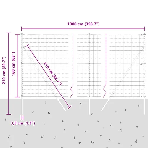 Vanjska Euro ograda za fiksiranje u tlo 10 x 1,6 m Srebrna - 10 x 1,6 m (mreza 100 x 100 mm) Pocinčani čelik Fiksacija na tlo Cijena