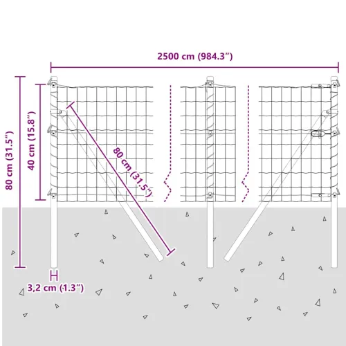 Vanjska Euro ograda za fiksiranje u tlo 25 x 0,4 m Srebrna - 25 x 0,4 m (mreža 50 x 75 mm) Pocinčani čelik Fiksacija na tlo Cijena
