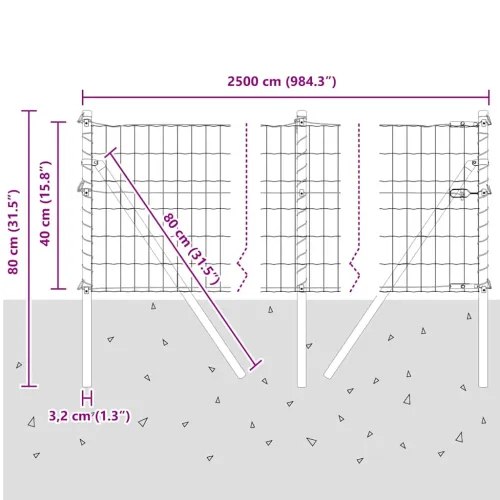 Vanjska Euro ograda za fiksiranje u tlo 25 x 0,4 m Srebrna - 25 x 0,4 m (mreža 50 x 100 mm) Pocinčani čelik Fiksacija na tlo Cijena