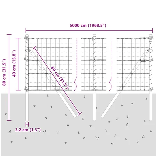 Vanjska Euro ograda za fiksiranje u tlo 50 x 0,4 m Srebrna - 50 x 0,4 m (mreža 50 x 50 mm) Pocinčani čelik Fiksacija na tlo Cijena