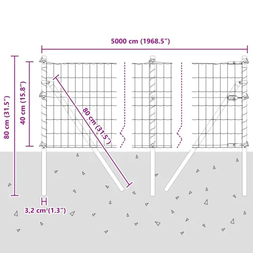 Vanjska Euro ograda za fiksiranje u tlo 50 x 0,4 m Srebrna - 50 x 0,4 m (mreža 50 x 100 mm) Pocinčani čelik Fiksacija na tlo Cijena
