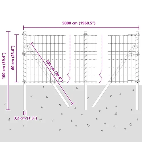 Vanjska Euro ograda za fiksiranje u tlo 50 x 0,6 m Srebrna - 50 x 0,6 m (50 x 100 mm mreža) Pocinčani čelik Fiksacija na tlo Cijena
