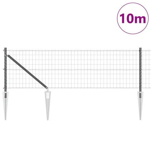 Euro ograda s špicama 10 x 0,6 m Čelik premazan PVC-om Siva - 10 x 0,6 m (mrežica 50 x 75 mm) Siva Vijak sidro fiksacija Cijena