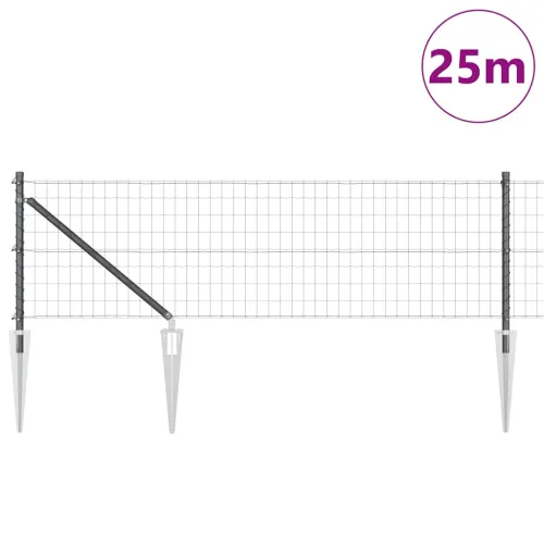 Euro ograda s špicama 25 x 0,4 m Čelik premazan PVC-om Siva - 25 x 0,4 m (mreža 50 x 75 mm) Siva Vijak sidro fiksacija Cijena