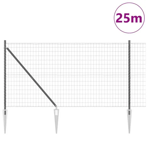 Euro ograda s špicama 25 x 1,2 m Čelik premazan PVC-om Siva - 25 x 1,2 m (mreža 50 x 75 mm) Siva Vijak sidro fiksacija Cijena