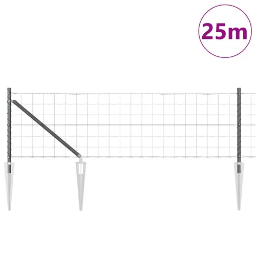 Euro ograda s špicama 25 x 0,4 m Čelik premazan PVC-om Siva - 25 x 0,4 m (mreža 100 x 100 mm) Siva Vijak sidro fiksacija Cijena