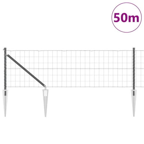 Euro ograda s špicama 50 x 0,4 m Čelik premazan PVC-om Siva - 50 x 0,4 m (mreža 75 x 100 mm) Siva Vijak sidro fiksacija Cijena