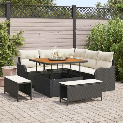 Sjedeća garnitura za vrt 8 kom. Crna poliratan - Crna Krem bijelo Dužina stola 100 cm Cijena