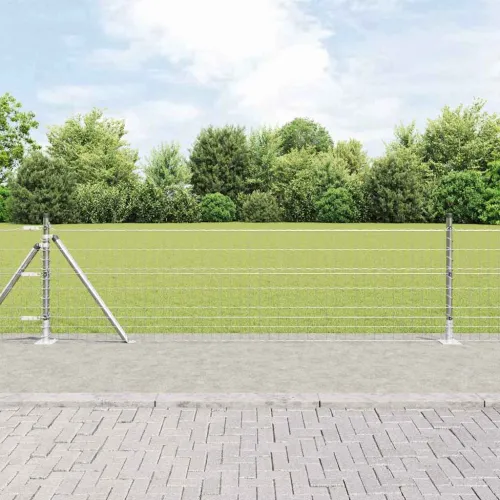 Vanjski Euro Ograda s Betonskom Podlogom 10 x 0,6 m Srebrna - 10 x 0,6 m (50 x 100 mm mreža) Pocinčani čelik Betonska baza fiksa Cijena