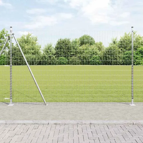 Vanjski Euro Ograda s Betonskom Podlogom 10 x 1,5 m Srebrna - 10 x 1,5 m (mreža 50 x 100 mm) Pocinčani čelik Betonska baza fiksa Cijena
