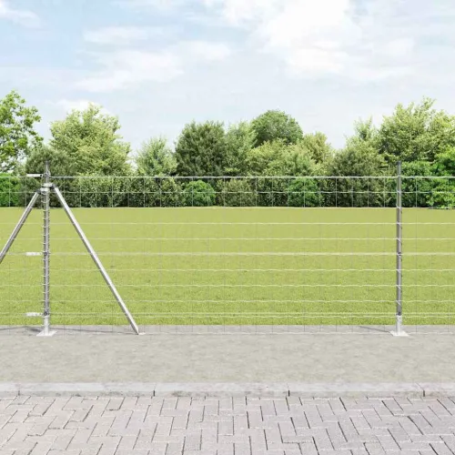Vanjski Euro Ograda s Betonskom Podlogom 25 x 0,8 m Srebrna - 25 x 0,8 m (100 x 100 mm mreža) Pocinčani čelik Betonska baza fiks Cijena