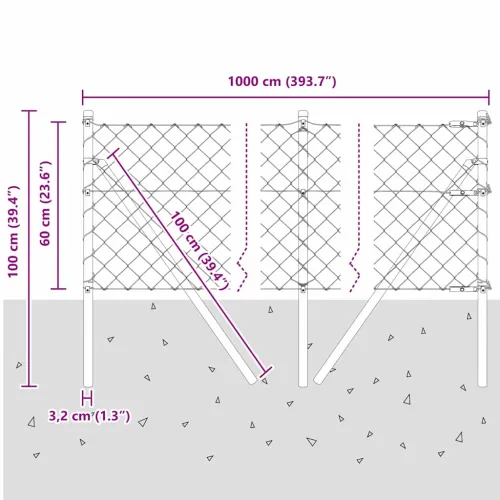 Lančana Ograja za Fiksiranje na Teren 10 x 0,6 m Zelena Mreža - 10 x 0,6 m (60 x 60 mm mreža) Zelena Fiksacija na tlo Cijena